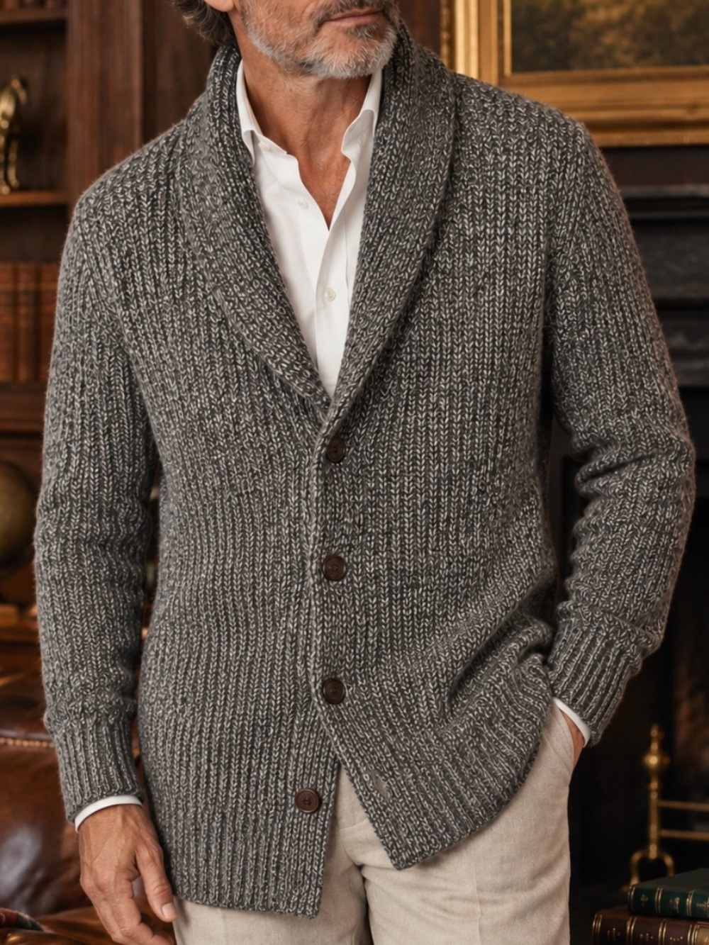 Banana Republic Grandfather Cardigan Men M Shawl Collar Old Money Casual Comfort